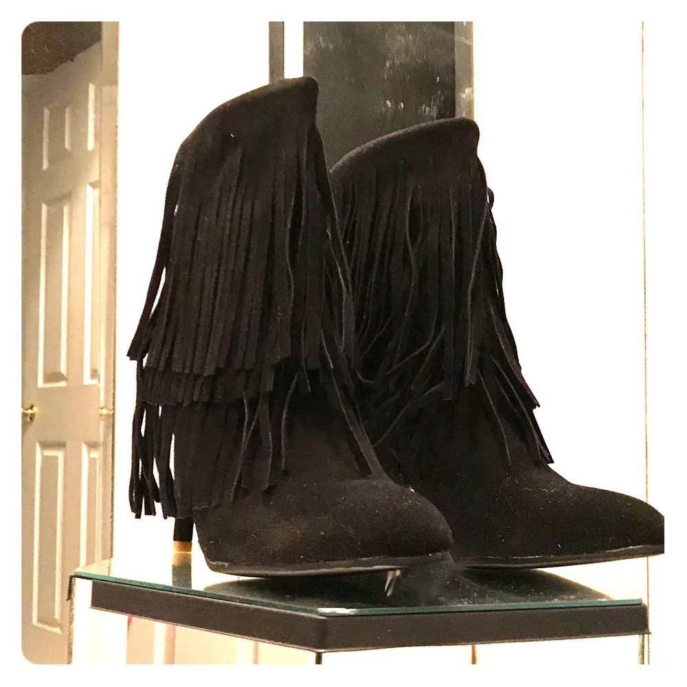 Faux suede Fringed booties NWOT